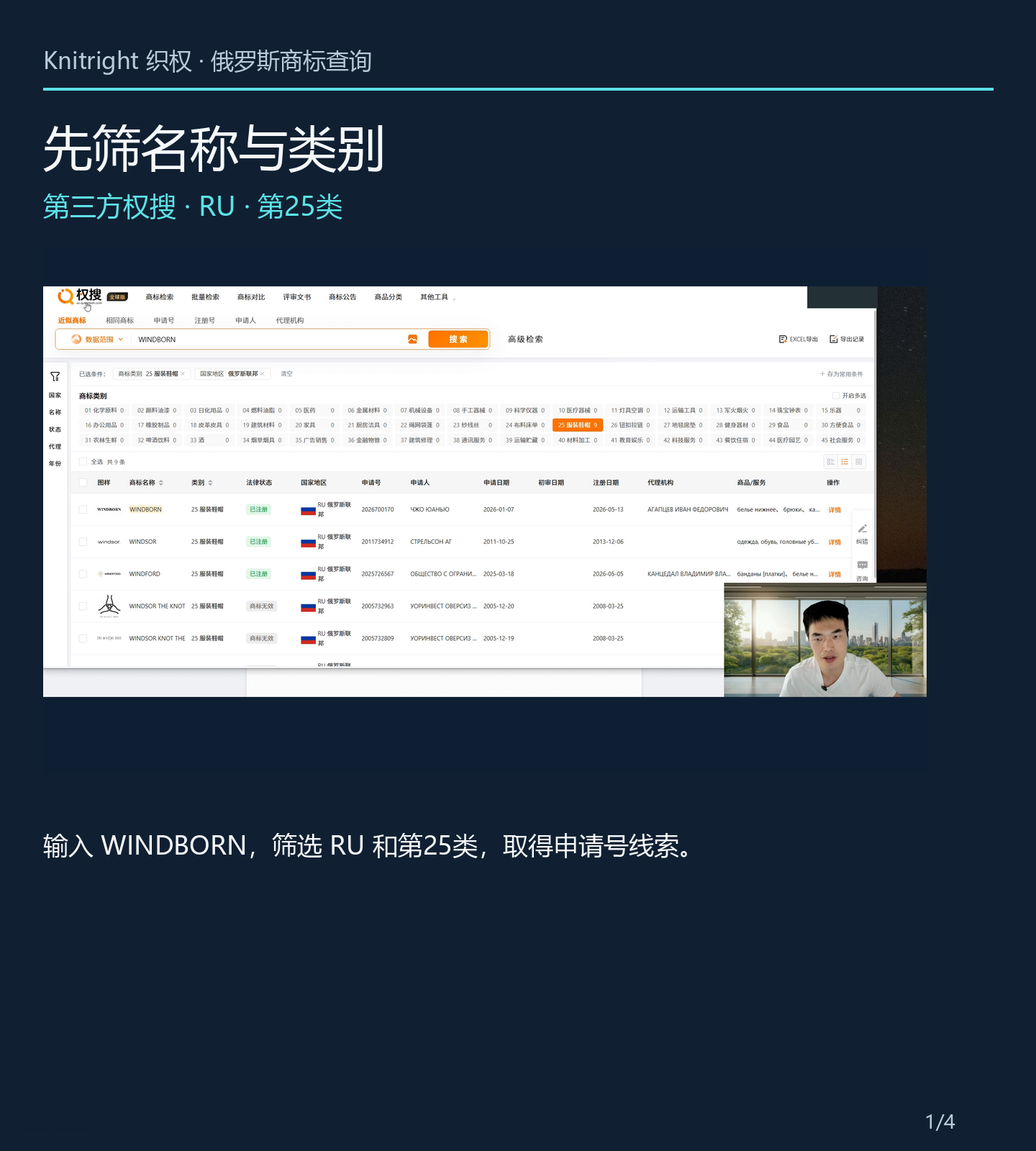 筛选俄罗斯和商品类别，复制申请号